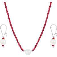 JFL - Jewellery for Less Modern Fusion Mangalsutra with Pearl & Onyx Crystal Chain and Earring for Women (Maroon),Valentine
