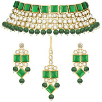 Peora Indian Bridal Dulhan Crystal Kundan Choker Necklace Traditional Jewellery Set with Maang Tikka Earrings for Women