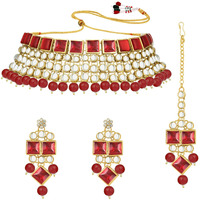 Peora Indian Bridal Dulhan Crystal Kundan Choker Necklace Traditional Jewellery Set with Maang Tikka Earrings for Women