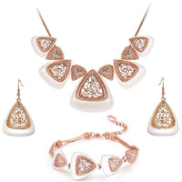 Crystal Lady Rose Gold Traditional Necklace Set for Women Enamel Dangle Earring Bracelet Sets for Women