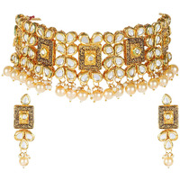 Shining Diva Fashion Latest Choker Design Bridal Traditional Kundan Necklace Jewellery Set for Women (White) (sd11302s)