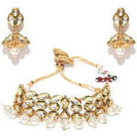 Priyaasis Gold Brass Elegant Kundan Pearl Choker Set for Women