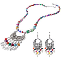 Yellow Chimes Multicolor Beads Statement Antique Necklace with Earrings Oxidised Jewellery Sets for Women and Girls