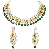 I Jewels 18K Gold Plated Traditional Kundan & Pearls Choker Necklace Jewellery Set with Earrings for Women and girls(IJ362G)
