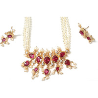 Moteeya Red american diamond pearl Maharashtrian tanmani with tops for women gold platted