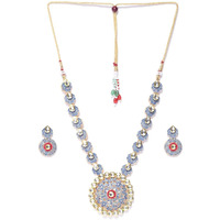Priyaasi Blue Meenakari Jewellery Set for Women | Kundan-Studded | Floral Design | Gold-Plated | Brass Metal | Ethnic Jewellery for Bridesmaid & Bridal | Jewellery Set for Wedding, Puja, & Festivals