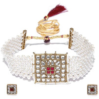 ZAVERI PEARLS Gold Plated Pearls Choker Necklace Set For Women-ZPFK9104