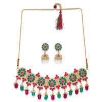 ZAVERI PEARLS Floral Design Embellished With Stones And Beads Necklace Set For Women-ZPFK8872