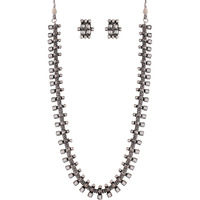 I Jewels 18K Rhodium Plated Traditional Stylish Pearl Work Long Necklace With Earrings For Women & Girls (MC041ZW)
