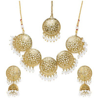 Young & Forever Gift Filigree Designer Gold Tone Choker Necklace Set For Women and Girls