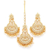Shining Diva Fashion Latest Stylish Traditional Kundan Maang Tikka Earrings Jewellery Set for Women (White)(12370mter)