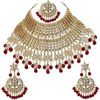 Lucky Jewellery Ethnic Maroon Color Gold Plating Padmavat Jewelry Kundan Necklace Set for Girls & Women (4200-QSK-564-M)