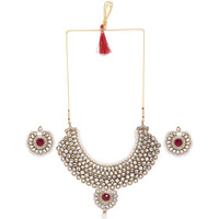 ZAVERI PEARLS Ethnic Kundan & Pearls Bridal Choker Necklace Set For Women-ZPFK8717