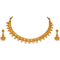 JFL - Jewellery for Less Traditional Ethnic One gm Gold Plated Floral Flower Pearls Designer Necklace Set with Earring for Women and Girls,Valentine