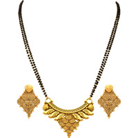 JFL - Traditional Ethnic One Gram Gold Plated Spiral Designer Mangalsutra with Earring and Double Black Beaded Chain for Women