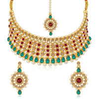 Sukkhi Sparkling Gold Plated Pearl Choker Necklace Set for Women (NS100569), Multi, Free Size