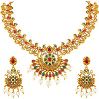 Asmitta Designer Peacock Gold Plated Necklace Set For Women