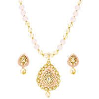 Jewels Galaxy Stunning Kundan & Pearl Studded Gold Plated Necklace Set for Women/Girls (CT-NCK-44022)