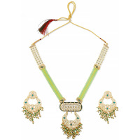 ZAVERI PEARLS Green Traditional Long Kundan Necklace & Earring Set For Women-ZPFK11423