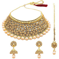 Peora Gold-plated Brass and Pearl Necklace Set With Jhumki Earrings for Women & Girls (Gold)