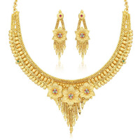 Sukkhi Classy 24 Carat Gold Plated Wedding Jewellery Choker Necklace Set for Women (N73725)