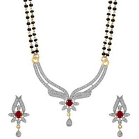 YouBella Womens Pride American Diamond Gold Plated Mangalsutra Pendant with Chain and Earrings for Women
