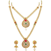 Shining Diva Fashion Latest Long Short Combo Necklace Set for Women Traditional Gold Plated Jewellery Set for Women (Golden) (10605s)