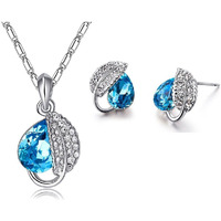 YouBella Valentine Collection Silver Blue Alloy Drop Shape Pendant set with Earrings for Girls/Women