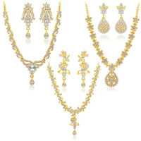 Sukkhi Glitzy Gold Plated Austrian Diamond Necklace Set Combo For Women (414CB2100)