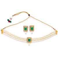 Shining Diva Fashion Latest Stylish Pearl Choker Necklace Jewellery Set for Women (Green) (12286s)