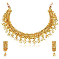 APARA Gold Plated Copper necklace with Pearl Drop Jewellery Set for Women