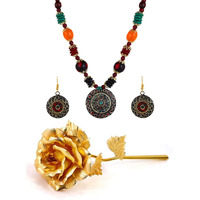 YouBella Valentine Jewellery Combo of Gold plated Rose Flower and Jewellery Necklace Set for Girls/Women