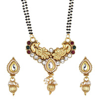 YouBella Womens Pride American Diamond Gold Plated Mangalsutra Pendant with Chain and Earrings for Women