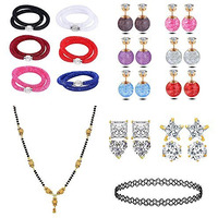 YouBella Jewellery Combo of 1Gold Plated Mangalsutra, 1 Choker Necklace, 10 Earrings and 6 Bracelet Bangle cum Necklace Jewellery Set for Girls and Women - Set of 18 Products