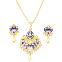 Jewels Galaxy Elegant Kundan & Pearl Floral Design Gold Plated Necklace Set for Women/Girls (CT-NCK-44107)