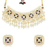 Sukkhi Alluring Pearl Gold Plated Kundan Meenakari Necklace Set for Women (SKR85703), Multi Colour, Free Size