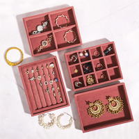 La Trove Luxury Velvet Stackable Drawer Organiser Jewellery Trays, Jewelry Organizer Tray for Earring Necklace Rings (Dark Pink, 20 * 16 * 3.5 Cm, Set Of 4)