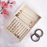 LA TROVE Luxury Velvet Stackable Drawer Organiser Jewellery Trays, Jewelry Organizer Tray for Earring Necklace Rings (Cream, 30 * 20 * 3.5 Cm, Ring & Chain)