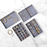 LA TROVE Luxury Velvet Jewellery Trays | Jewelry Drawer Display Organizer for Earrings, Chain, Rings (Grey, Set of 4 Trays, 30x20x3.5 cm)