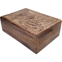 Purpledip Wooden Handcarved Box Night Owl: For Jewelry, Trinkets, Cards, or Tea Bags, Distress Brown (10790)