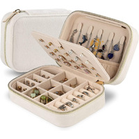 OCEANEVO Velvet Jewellery Box for Women, Travel Earrings Organiser Box, Portable Jewellery Box Organisers for Rings, Earrings, Bracelets, Necklaces - 16 x 11 x 5 CM - Beige - 2 Layer
