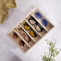La Trove Luxury Velvet 5 Slot SUNGLASS GOGGLES Drawer Organizer Storage Tray | Colour - Cream, Size - 30x20x5 cm | Eyewear Display Storage Tray | Velvet Display Case for Women & Men