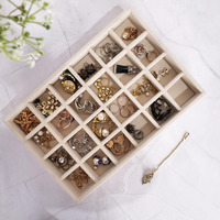 LA TROVE Luxury Velvet Jewellery Trays | Jewelry Drawer Display Organizer for Earrings, Chain, Rings (Cream, 24 Grid, 30x20x3.5 cm)