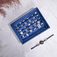 La Trove Luxury Velvet Stackable Drawer Organiser Jewellery Trays, Jewelry Organizer Tray for Earring, Rings, Cufflinks (Blue, 20 * 16 * 3.5 Cm, Ring)