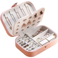 YouBella Jewellery Organiser PU Leather Zipper Portable Storage Box Case with Dividers Container for Rings, Earrings, Necklace Home Organizer, Pink (Style 2)