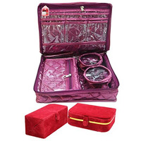 LUCES Combo Purple 2 Bangle Chain Necklace Jewelry Pouch with Cream Ring Earring Box Satin Wardrobe Organizer Jewellery Vanity Box