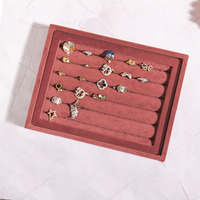 La Trove Luxury Velvet Stackable Drawer Organiser Jewellery Trays, Jewelry Organizer Tray for Earring, Rings, Cufflinks (Dark Pink, 20 * 16 * 3.5 Cm, Ring)