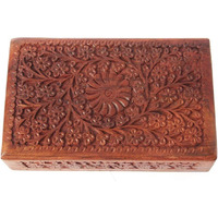 GURU JEE Wooden Indian Handmade Carving Wood Jewellery Organizer Keepsake Box Perfect Gifts For Women (FLWD_8X5)