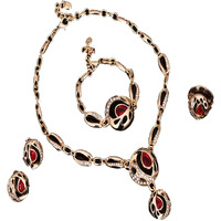 Young & Forever Gift Mesmerizing Gold Plated Red Ruby Crystal and Cubic Zirconia Necklace Set Combo of Necklace Set with Earrings, Bracelet and Ring for Girls and Women Jewellery Combo for Girls and Women
