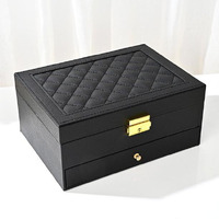 KRESHU Mini Chex Pattern Jewellery Cosmetic Storage Box Large Capacity Double Sided Layer Quality Material Womans Makeup Storage Case for Store Necklace, Earrings (CHEX-BLACK)